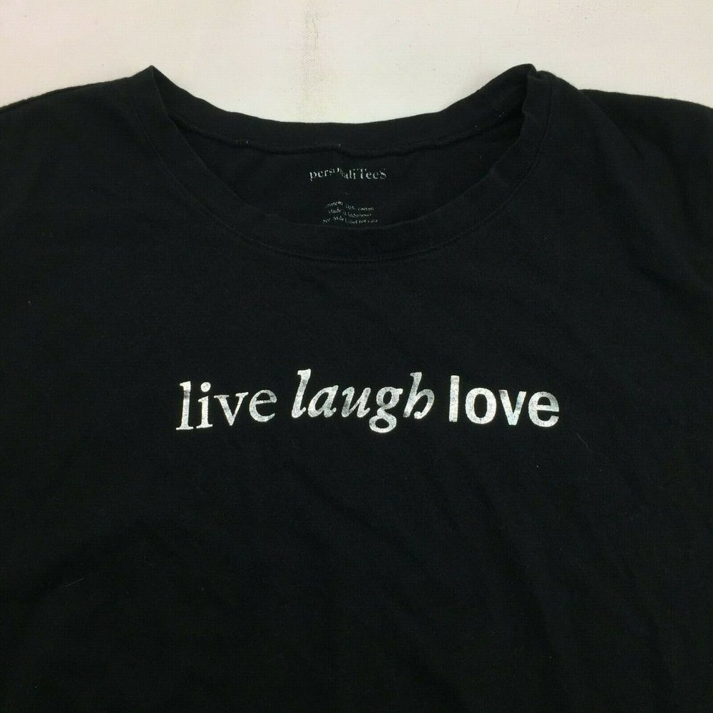 Personali Tees Womens Black Crew Neck Live Laugh Love Shirt Top Large